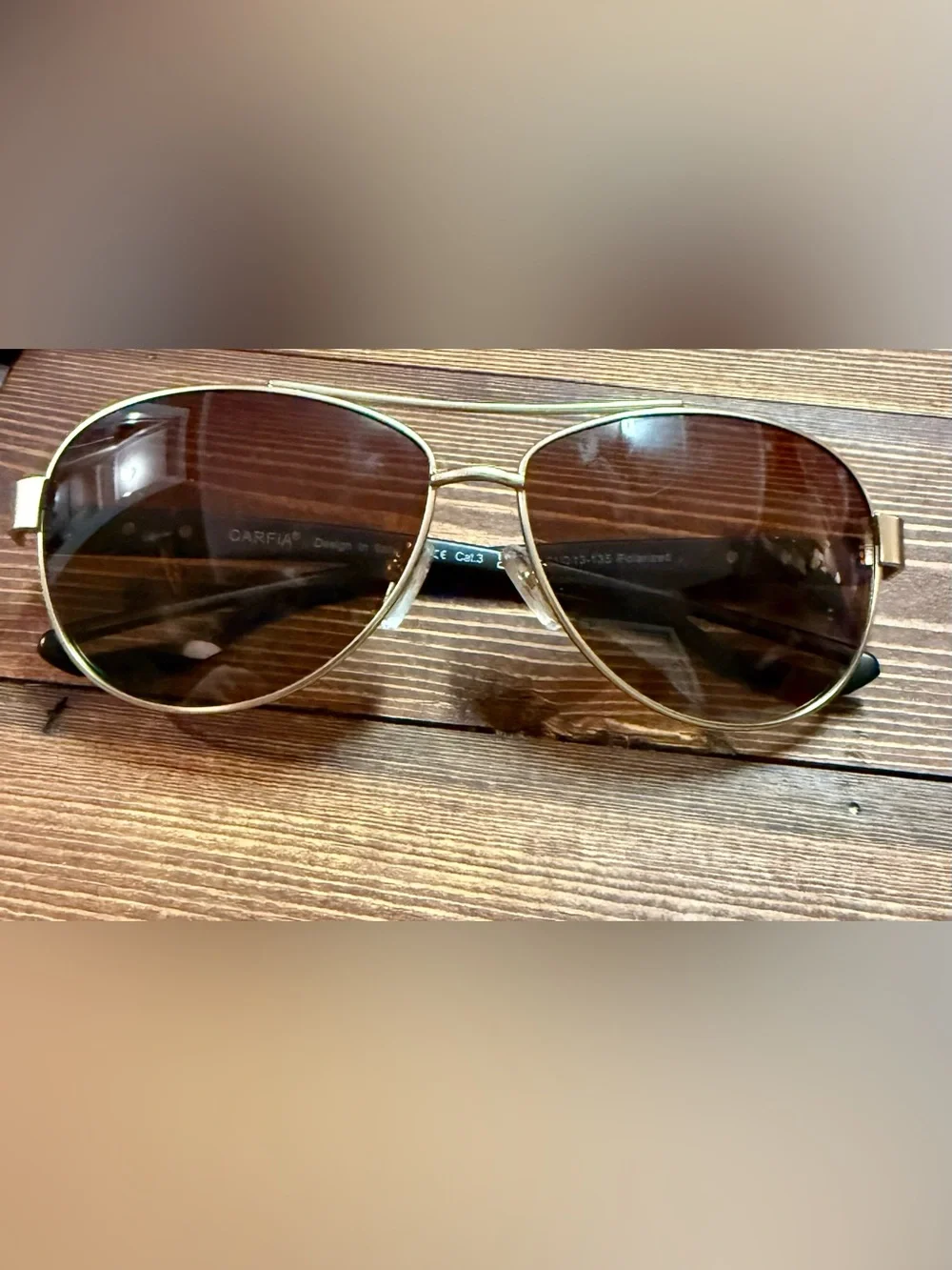 CARFIA Gold Aviator Sunglasses Brown Lenses Black Arms
